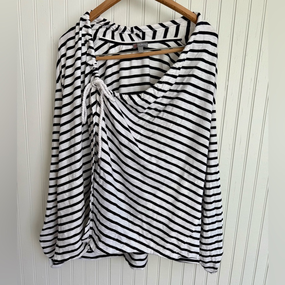 Talbots Dark Navy and White Striped Nautical Shirt Size L